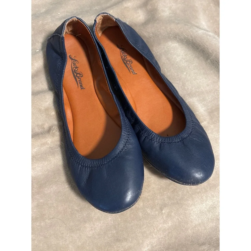 Lucky Brand‎ Emmie Navy Blue Leather Ballet Flats Womens 7M